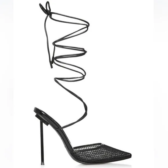 Jessica Rich Lace Up Pumps Women's 37 Black Pointed Toe Whimsygoth Shoes Sandals