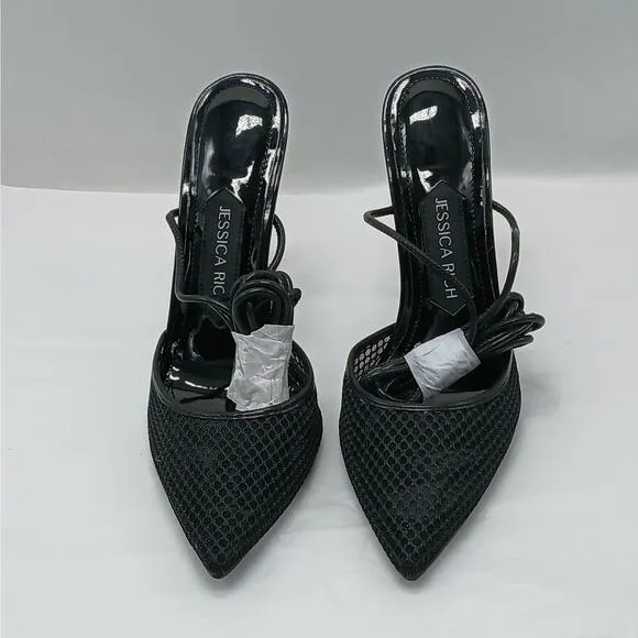 Jessica Rich Lace Up Pumps Women's 37 Black Pointed Toe Whimsygoth Shoes Sandals