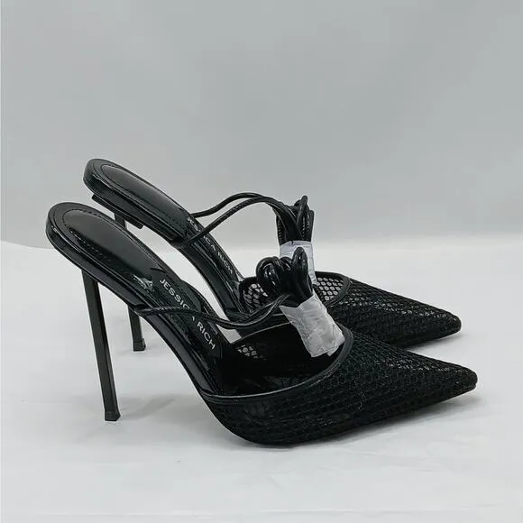 Jessica Rich Lace Up Pumps Women's 37 Black Pointed Toe Whimsygoth Shoes Sandals