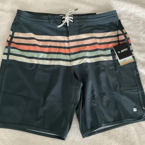 JETTY BRAND Atlantic Board Short DARK BLUE SWIMMING SWIM TRUNKS MENS Sz 34 / 8”