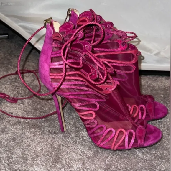Jimmy choo size 40.5 suede heels mesh and suede Elegant Pink Lace-Up Heels