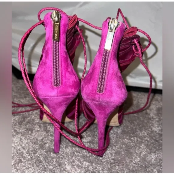 Jimmy choo size 40.5 suede heels mesh and suede Elegant Pink Lace-Up Heels