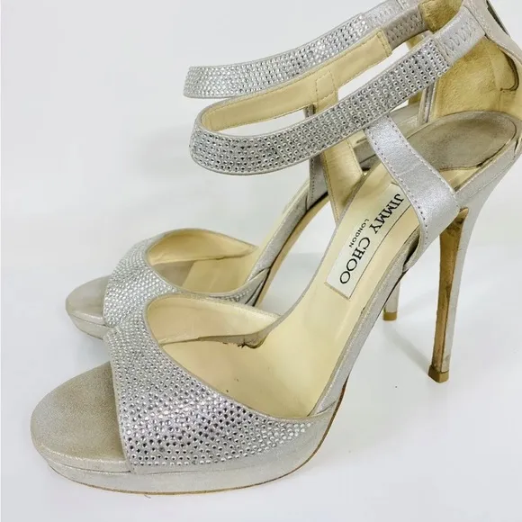 Jimmy Choo stilettos open toe diamante shoes Size EU 40