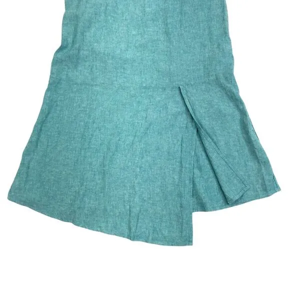J.JILL Linen Blend Asymmetric Slip Dress Sz XS Teal Coastal Resort Versatile NWT