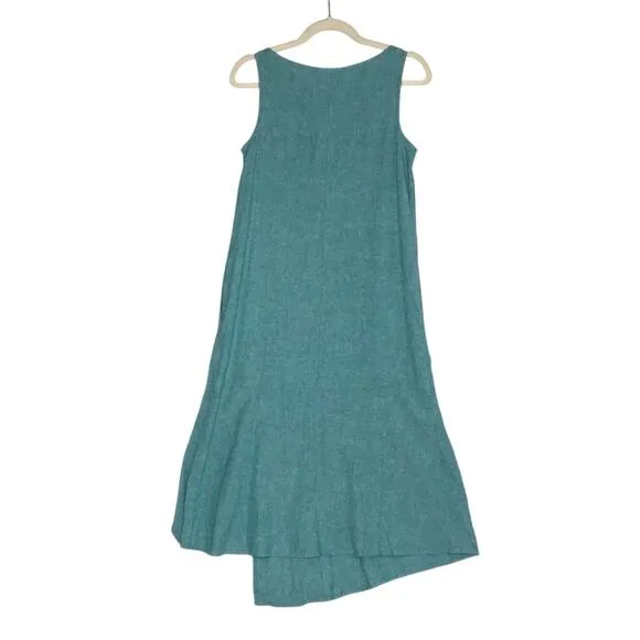 J.JILL Linen Blend Asymmetric Slip Dress Sz XS Teal Coastal Resort Versatile NWT