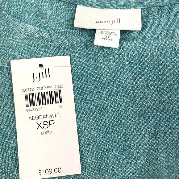 J.JILL Linen Blend Asymmetric Slip Dress Sz XS Teal Coastal Resort Versatile NWT