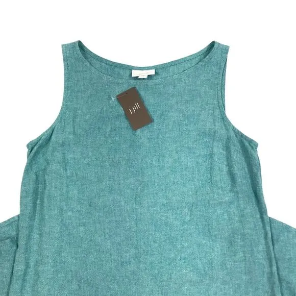 J.JILL Linen Blend Asymmetric Slip Dress Sz XS Teal Coastal Resort Versatile NWT