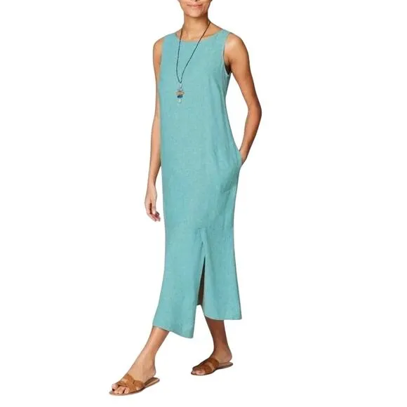 J.JILL Linen Blend Asymmetric Slip Dress Sz XS Teal Coastal Resort Versatile NWT