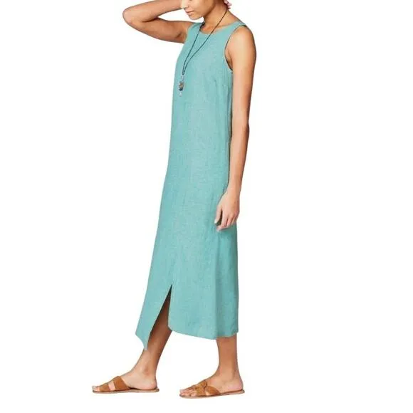 J.JILL Linen Blend Asymmetric Slip Dress Sz XS Teal Coastal Resort Versatile NWT