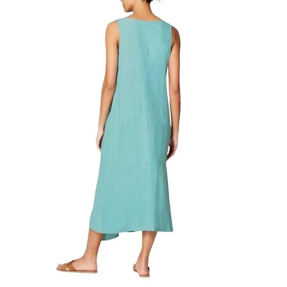 J.JILL Linen Blend Asymmetric Slip Dress Sz XS Teal Coastal Resort Versatile NWT
