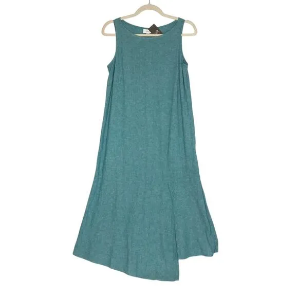 J.JILL Linen Blend Asymmetric Slip Dress Sz XS Teal Coastal Resort Versatile NWT