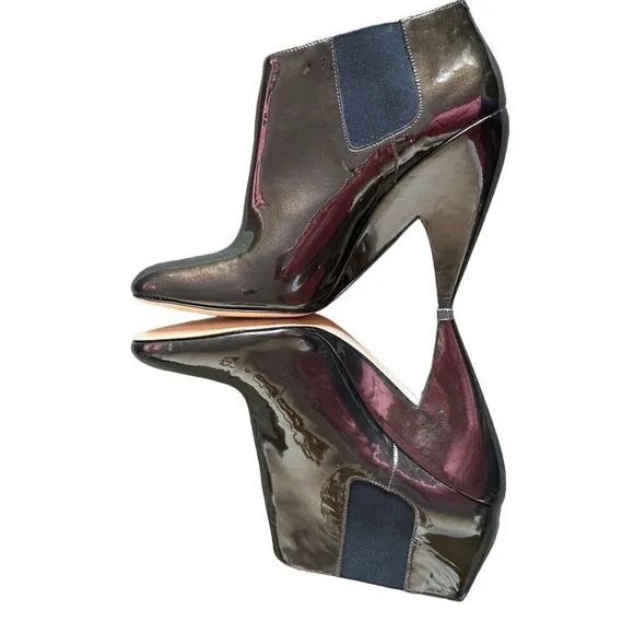 Joan &amp; David Daebby Brown Patent Ankle Boots Women’s Size 10
