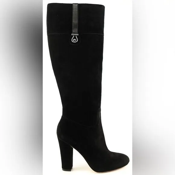 JOAN&amp;DAVID STERLA Black Suede Designer Knee High Heel Boots 9