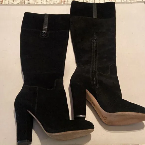 JOAN&amp;DAVID STERLA Black Suede Designer Knee High Heel Boots 9