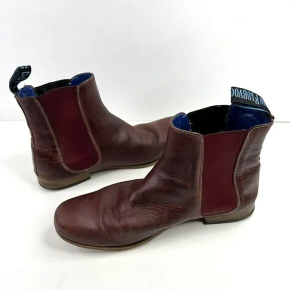 John Fluevog Mens Size 10 Chelsea Boots Radio RCI BBC Burgundy Leather Ankle