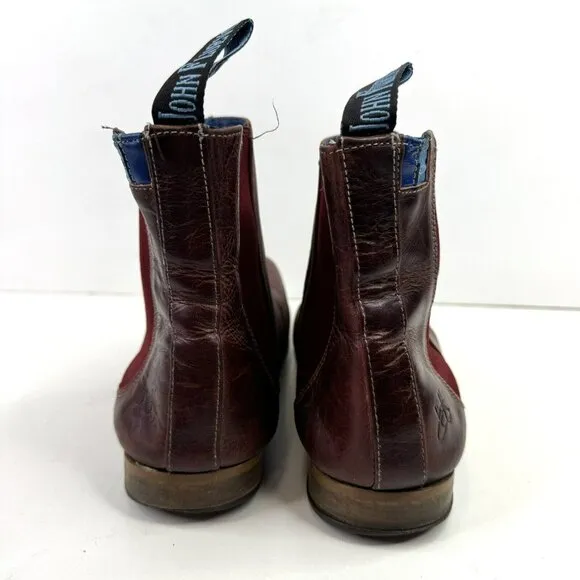 John Fluevog Mens Size 10 Chelsea Boots Radio RCI BBC Burgundy Leather Ankle