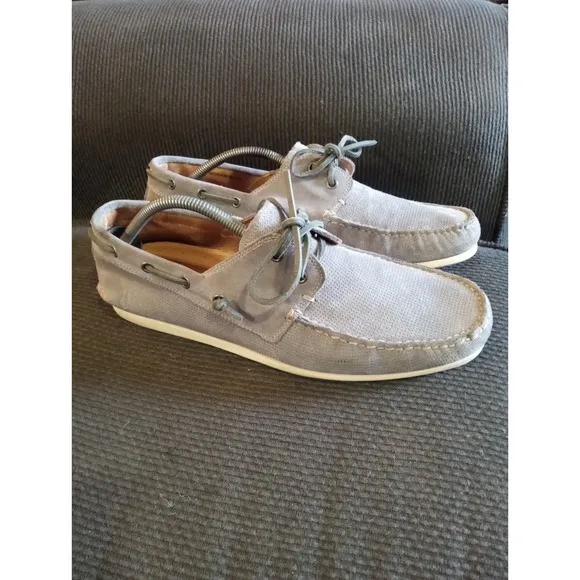 John Varvatos Gray Grey Suede Loafer Slip On Boat Shoes Men's Size 11.5