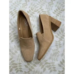 JOIE Wevenly Suede‎ Block Heel Shoe Tan Size 8½ Slip On Chunky Square Toe Loafer