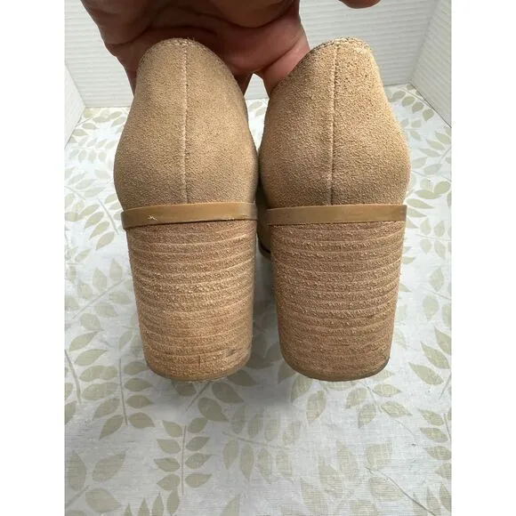 JOIE Wevenly Suede‎ Block Heel Shoe Tan Size 8½ Slip On Chunky Square Toe Loafer