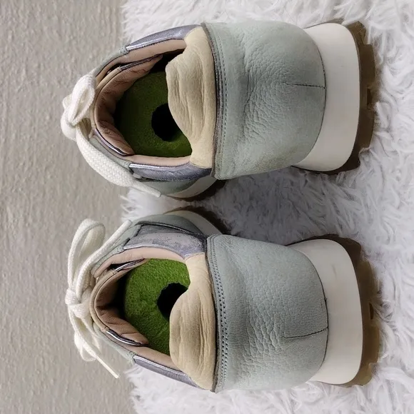 JOOP! Silver Metallic Gray Leather Upper Almond Toe Low Top Lace Up Sneaker