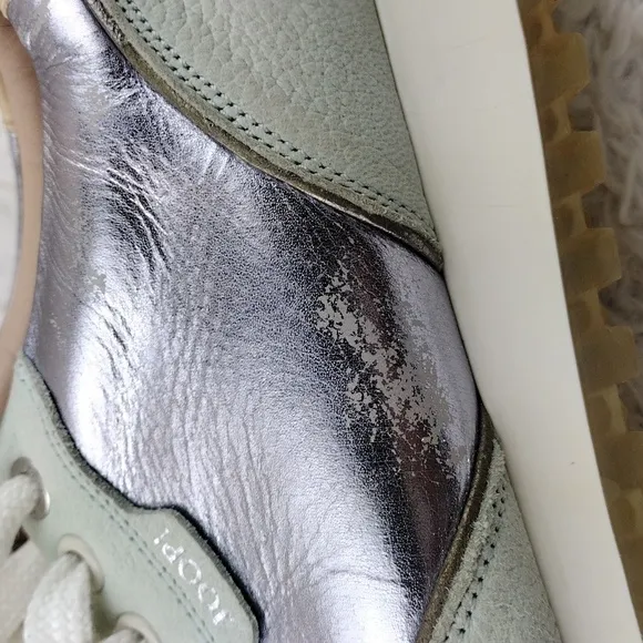 JOOP! Silver Metallic Gray Leather Upper Almond Toe Low Top Lace Up Sneaker