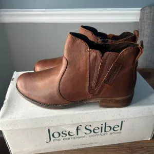 Josef‎ Seibel Leather Ankle Boots Comfort Casual Brown Side Zip Size 37