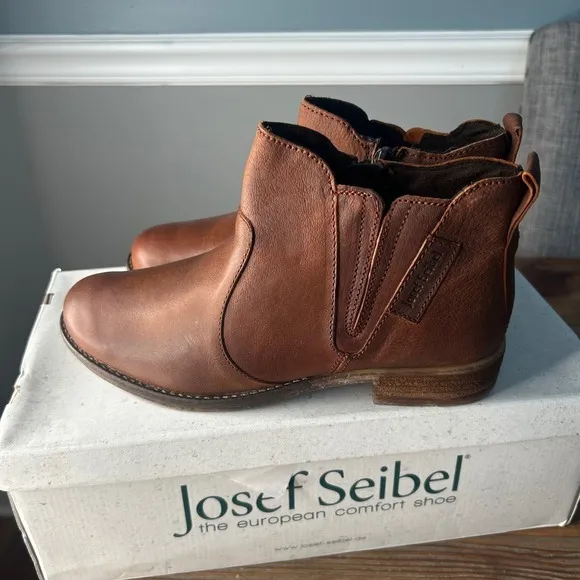 Josef‎ Seibel Leather Ankle Boots Comfort Casual Brown Side Zip Size 37