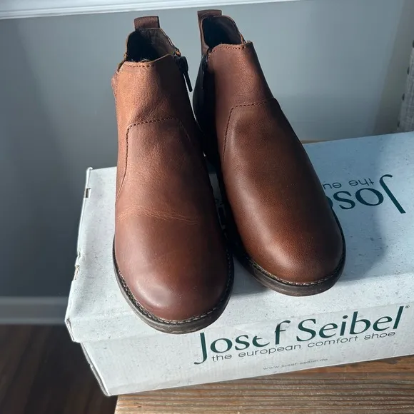 Josef‎ Seibel Leather Ankle Boots Comfort Casual Brown Side Zip Size 37