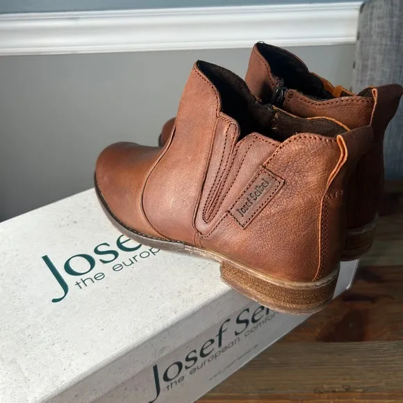 Josef‎ Seibel Leather Ankle Boots Comfort Casual Brown Side Zip Size 37