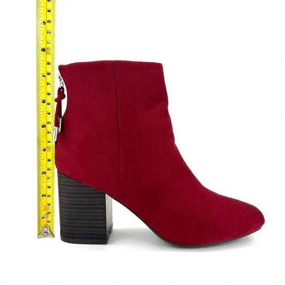 JOURNEE COLLECTION TRU COMFORT FOAM RED FAUX SUEDE ROUND TOE BLOCK HEEL BOOTIE🆕