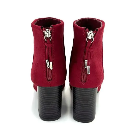 JOURNEE COLLECTION TRU COMFORT FOAM RED FAUX SUEDE ROUND TOE BLOCK HEEL BOOTIE🆕