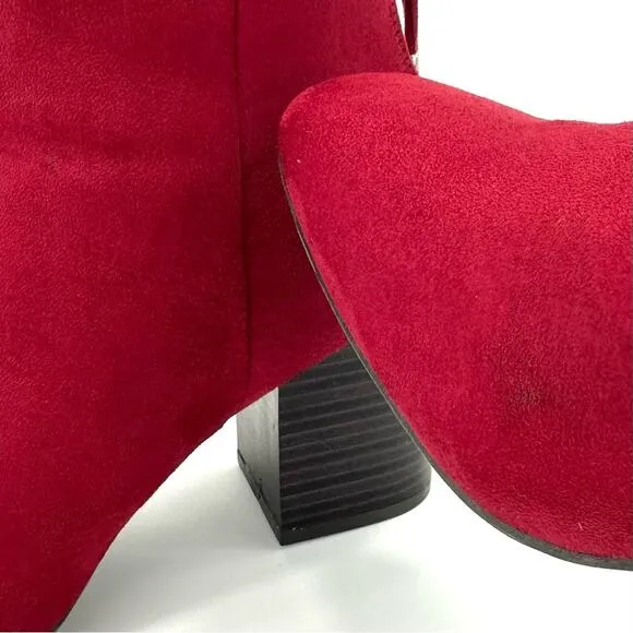 JOURNEE COLLECTION TRU COMFORT FOAM RED FAUX SUEDE ROUND TOE BLOCK HEEL BOOTIE🆕