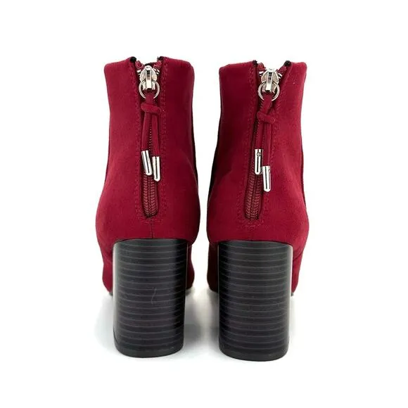 JOURNEE COLLECTION TRU COMFORT FOAM RED FAUX SUEDE ROUND TOE BLOCK HEEL BOOTIE🆕