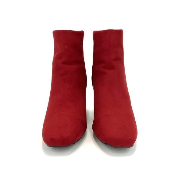 JOURNEE COLLECTION TRU COMFORT FOAM RED FAUX SUEDE ROUND TOE BLOCK HEEL BOOTIE🆕