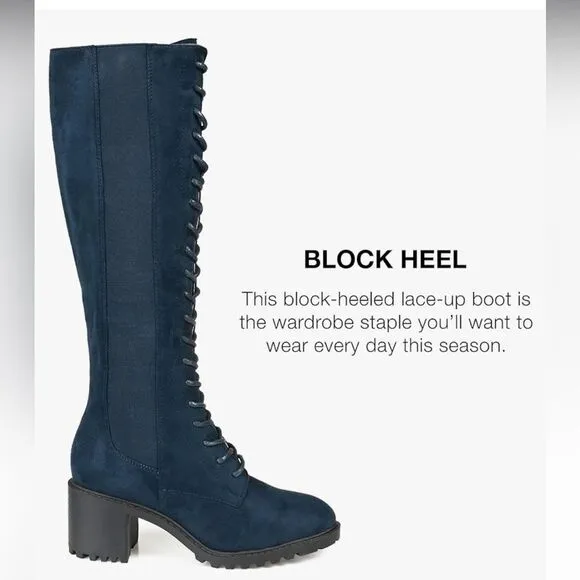 Journee Womens Jenicca Tru Comfort Foam Knee High Combat Boots Navy Sz 8.5 NWOB