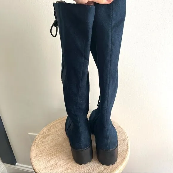 Journee Womens Jenicca Tru Comfort Foam Knee High Combat Boots Navy Sz 8.5 NWOB