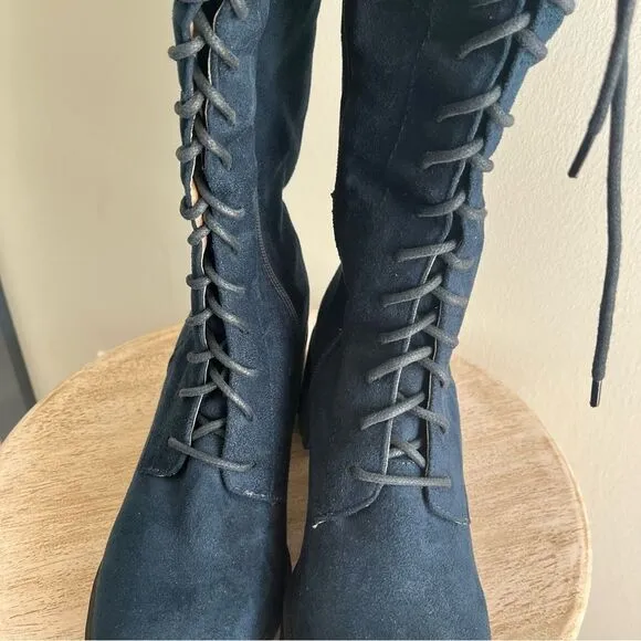 Journee Womens Jenicca Tru Comfort Foam Knee High Combat Boots Navy Sz 8.5 NWOB