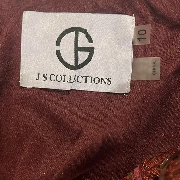 JS Collections Jolene Boat Neck Gown Merlot Dress Size: 10
