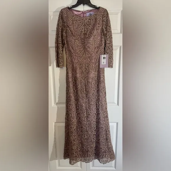 JS Collections SOUTACHE Embroidered Boat Neck Gown NWT