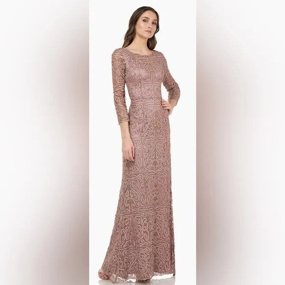JS Collections SOUTACHE Embroidered Boat Neck Gown NWT