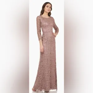 JS Collections SOUTACHE Embroidered Boat Neck Gown NWT