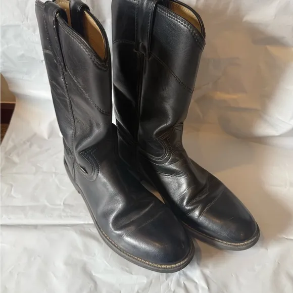 Justin Basics Men's Black Leather Western Cowboy Roper Boots Size 7.5 B