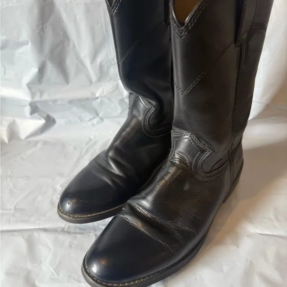 Justin Basics Men's Black Leather Western Cowboy Roper Boots Size 7.5 B