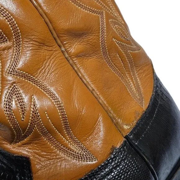 Justin Boots 9088 Lizard Skin Leather Western Cowboy Boots Mens 10 D Two Tone