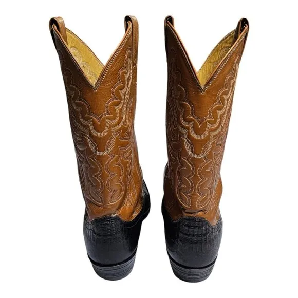 Justin Boots 9088 Lizard Skin Leather Western Cowboy Boots Mens 10 D Two Tone
