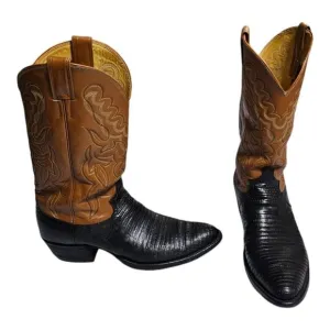 Justin Boots 9088 Lizard Skin Leather Western Cowboy Boots Mens 10 D Two Tone