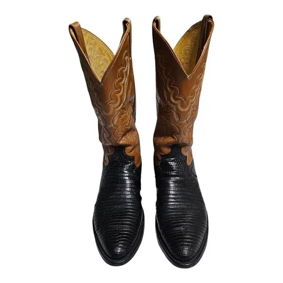 Justin Boots 9088 Lizard Skin Leather Western Cowboy Boots Mens 10 D Two Tone