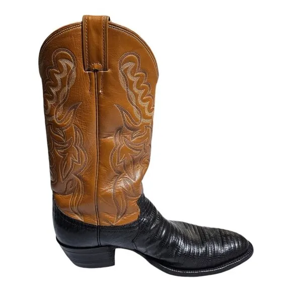 Justin Boots 9088 Lizard Skin Leather Western Cowboy Boots Mens 10 D Two Tone