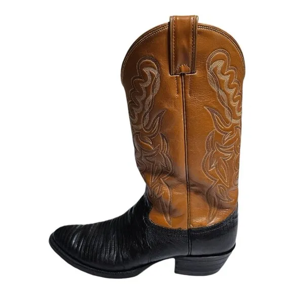 Justin Boots 9088 Lizard Skin Leather Western Cowboy Boots Mens 10 D Two Tone