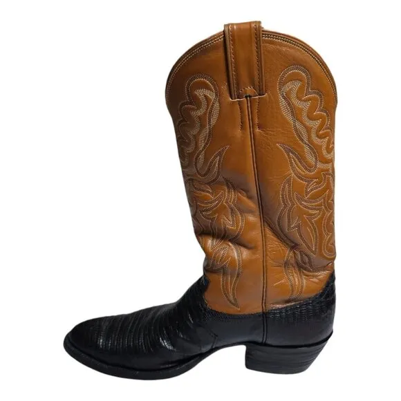 Justin Boots 9088 Lizard Skin Leather Western Cowboy Boots Mens 10 D Two Tone